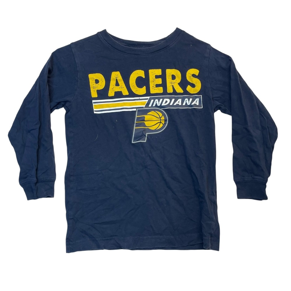 Indiana Pacers NBA Boys Long Sleeve Shirt Navy Blue Graphic Tee XS 4/5